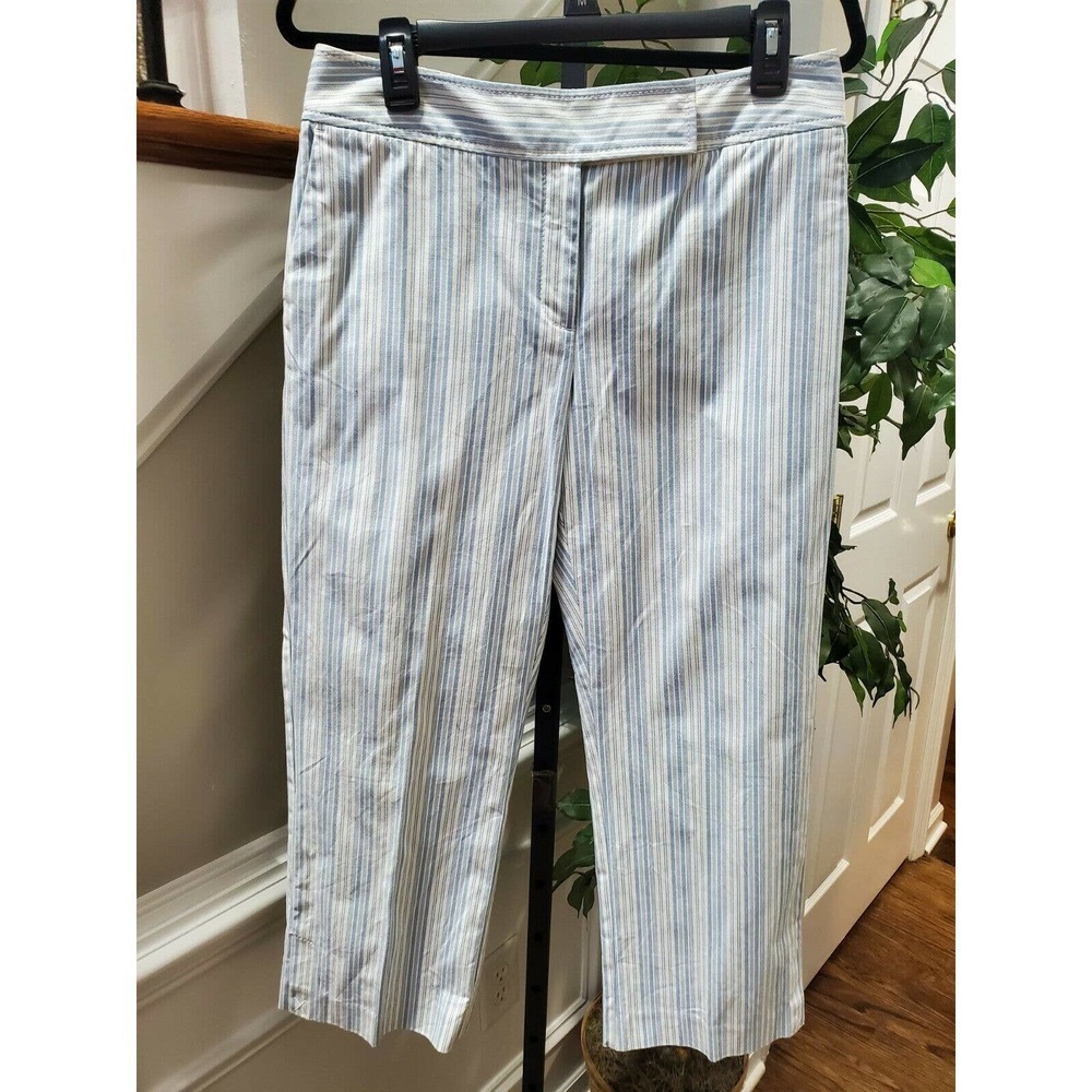 Ann Taylor Women White/Blue Striped Cotton Mid Rise Wide Leg Dress Pant Size 10